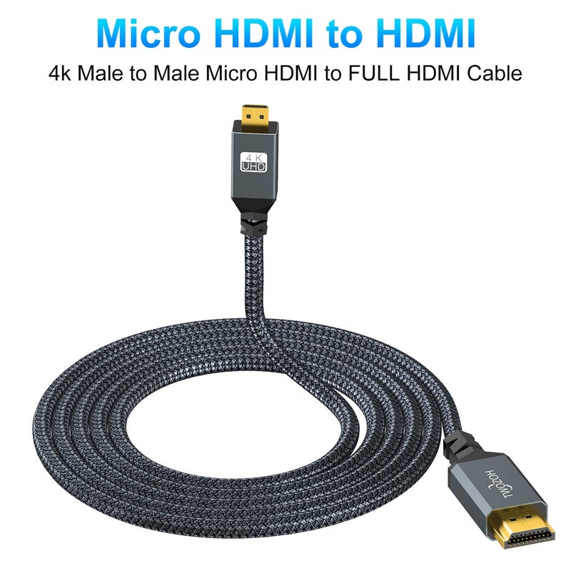 Twozoh كابل HDMI ميكرو إلى HDMI بطول 25 قدم بدقة 4K، كابل مضفر عالي السرعة يدعم 3D 4K/60Hz 1080p - Image 5